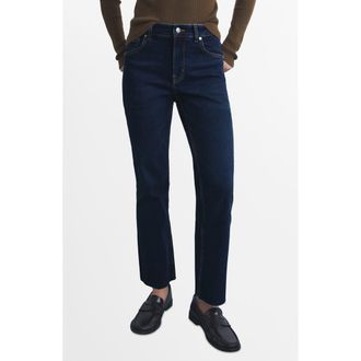 Mango Sienna Raw Hem Crop Flare Jeans in Dark Blue at Nordstrom, Size 12