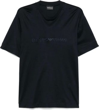 Emporio Armani logo-embroidered T-shirt - men - Cotton/Lyocell - L - Blue