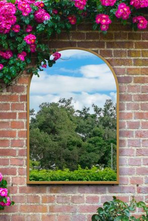 MirrorOutlet Gold Metal Framed Arched Garden Wall Mirror 47 X 31 (120 X 80CM) | Size: 1 Pack