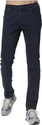 Jacob Cohen Marineblauwe Jeans met Perzikhuidtextuur - Heren - Slim Fit Jeans - Zwart - W35 - Katoen - Jeans
