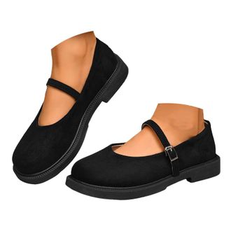 Generic Mary Jane for Women Platform Suede Round Toe Slip On Casual Shoes Classic Ankle Strap Non-Slip Dresses Work Flats Memory Foam Cushioned Metal Buckle D