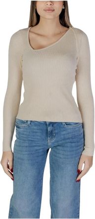 Vila Pullover in Maglia Coste Collo Asimmetrico - - Tops - Donna - Beige - M