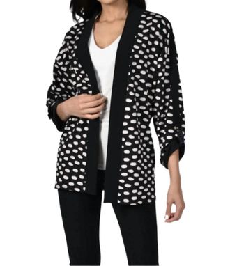 Frank Lyman Design Dot Print Roll-Up Sleeves Cardigan In Black
