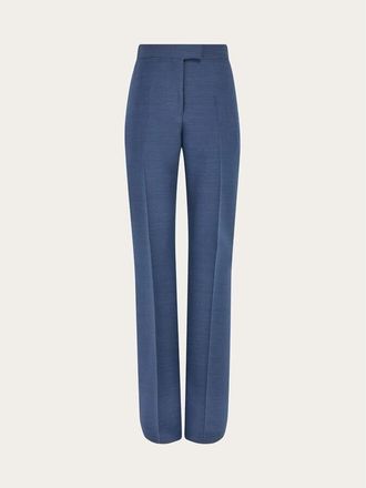 Ferragamo Blue Wool Blend Trousers, Brand Size 44 (US Size 10)