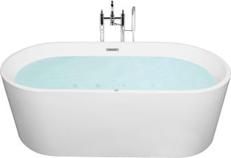 Beliani Ba&ntilde;era De Hidromasaje Independiente De Acr&iacute;lico Sanitario Blanco Individual 170 X 80 Cm Ovalada Dise&ntilde;o Moderno Havana