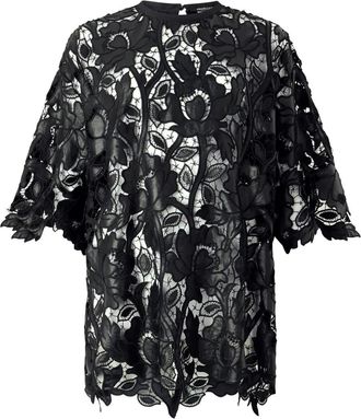 Roberto Cavalli Top met bloemenkant - Zwart