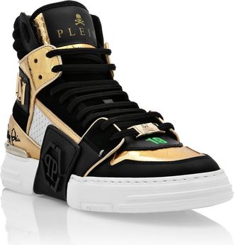 Philipp Plein HI-TOP SNEAKERS PHANTOM KICK$ PYTHON GOLD HEXAGON