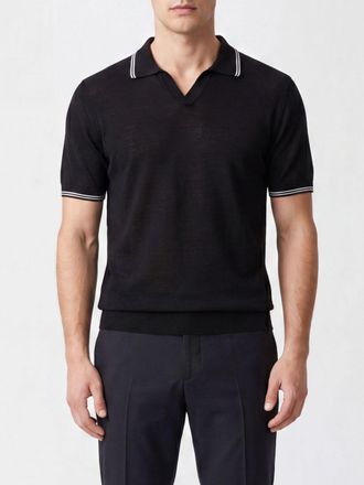 Fedeli Polo in maglia a maniche corte in cashmere e seta con profili a contrasto