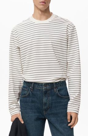 Mango Stripe Long Sleeve T-Shirt in Ecru at Nordstrom, Size Medium