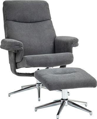 HOMCOM Recliner Chair With Footstool With Adjustable Back - Brown/Charcoal Grey - Charcoal grey | TJ Hughes