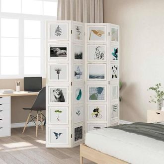 Berkfield Home Room Divider 4 Panels White Solid Wood Paulownia