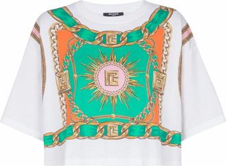 Balmain Geknipte T-shirt met Fouard-print - Dames - T-shirts - Veelkleurig - 2XL - Katoen - Tops
