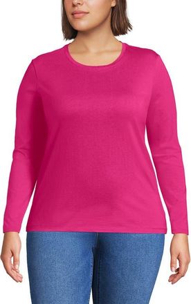 Lands End Relaxed Supima Cotton Long Sleeve Crew Neck T-Shirt in Cherry Fuchsia at Nordstrom, Size 1X