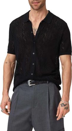 John Varvatos Emil Pointelle Short Sleeve Caridgan in Black at Nordstrom, Size X-Large