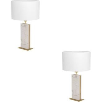 Loops 2 PACK Elegant Brushed Brass & White Table Lamp - Stylish Indoor