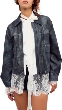Free People We The Free Blair Faux Suede Jacket in Navy Wave at Nordstrom, Size X-Small