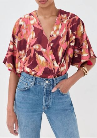 Figue Short Sleeve Drape Front Blouse In Multi