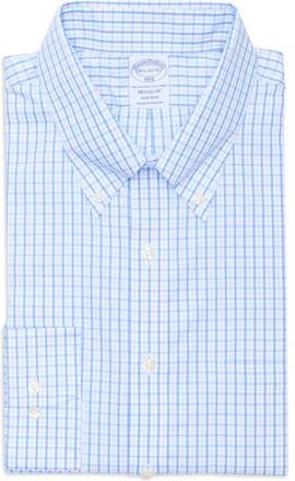 Brooks Brothers Regular Fit Non-Iron Plaid Cotton Dress Shirt in Blueschk at Nordstrom Rack, Size 15.5 - 34
