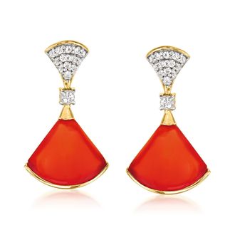 Ross-Simons Carnelian and. White Topaz Drop Earrings in 18kt Gold Over Sterling