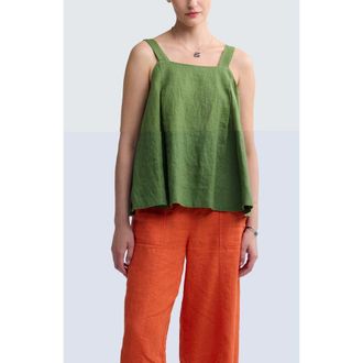 Luukaa D'Celli Mariel Square Neck Linen Top in Apple Green at Nordstrom, Size 14
