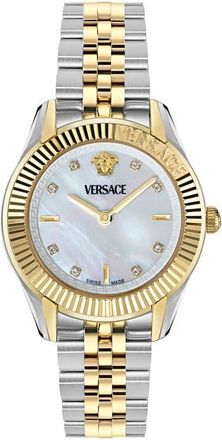 Versace Greca Time Diamond Bracelet Watch, 30mm in White/Two Tone at Nordstrom