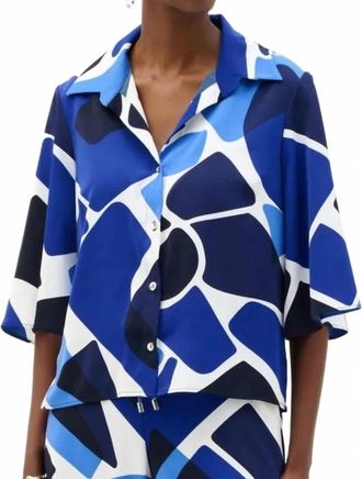 Joseph Ribkoff Geometric Print Blouse In Vanilla/blue