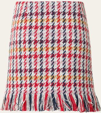 Akris Checked Tweed Fringed Hem Short Skirt