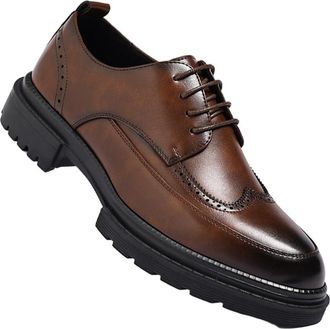 Generic Mens Oxford Leather Shoes Brogue Design Height Increasing Business Dress Casual Style Wedding Footwear for Grooms and Formal Occasions(Brown,10.5)