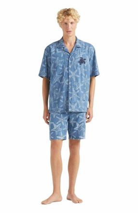 Vilebrequin Mens Starfish Light Printed Denim Bowling Shirt in Bleach Denim W4 at Nordstrom, Size Xx-Large