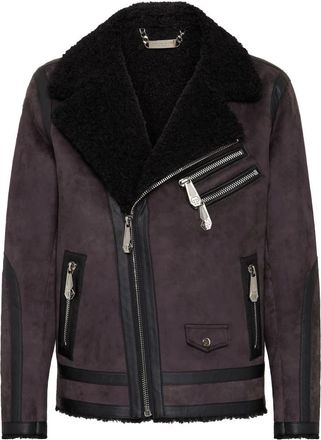 Philipp Plein Biker Jacket Iconic Plein - Heren - Jassen - Zwart - 2XL - Leer - Jassen