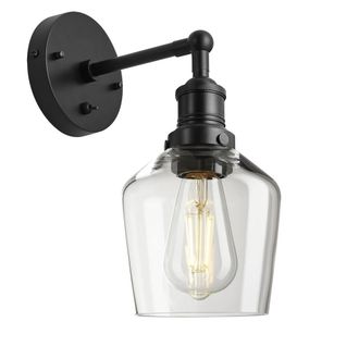 Industville Brooklyn Glass Schoolhouse Wall Light - 5.5 Inch - Clear in Black | Size: Medium