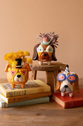 Kalalou Set Of Three Ceramic Party Puppy Planters