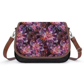 Generic Psychedelic Trippy Purple Flowers Crossbody Bags for Women Shoulder Messenger Bag Purse Handbags