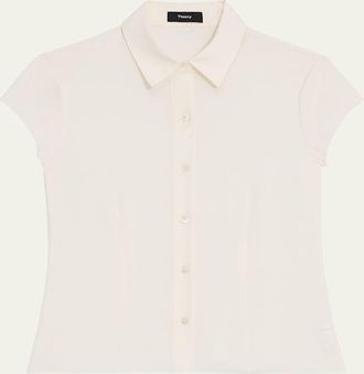 Theory Cap-Sleeve Modern Silk Georgette Blouse