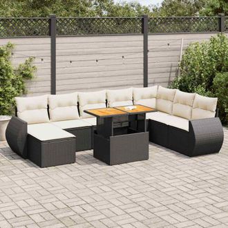 vidaXL Set De Sof&aacute;s De Jard&iacute;n Con Cojines 9 Pzas Rat&aacute;n Sint&eacute;tico Negro Vidaxl