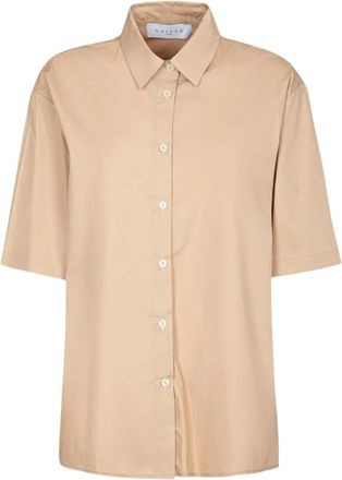 Ga&euml;lle Paris Oversized katoenen shirt met halve mouwen - Dames - Overhemden - Beige - XS - Katoen - Overhemden