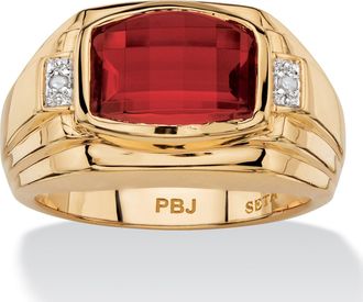 Palm Beach Jewelry Mens 2.77 TCW Created Red Ruby and Diamond Accent 18k Gold-Plated Ring