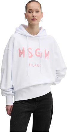 Msgm Logo Print Hoodie - Dames - Hoodies - Wit - XS - Katoen - Hoodies & sweatvesten