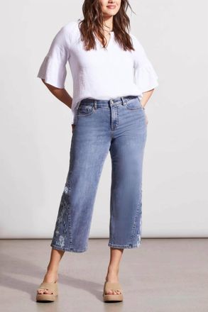 Tribal Sophia Wide Crop Embroidered Jean In Dark Vintage