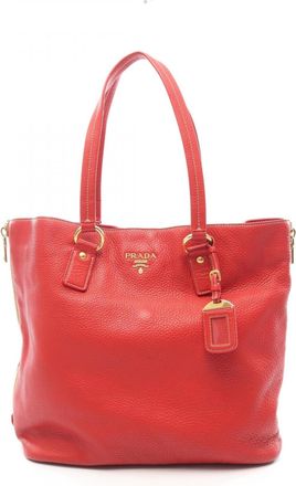 Prada Red Color Leather Handbag Tote Bag (Pre-Owned)