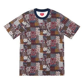 SUPREME SS19 Patchwork Paisley S/S Top cashew Short Sleeve Unisex Navy Blue SUP-SS19-10568
