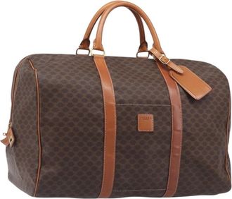 Celine Boston Triomphe Coated Canvas Brown Canvas Handbag (Pre-Owned)