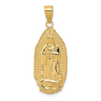 Diamond2Deal 14k Yellow Gold Polished Our Lady Of Guadalupe Oval Disc Engraved Pendant