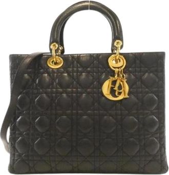 Dior Pre-owned Lady Dior Large Lambskin Handtas - Dames - Vintage Handtas - Zwart - ONE Size - Leer - Vintage