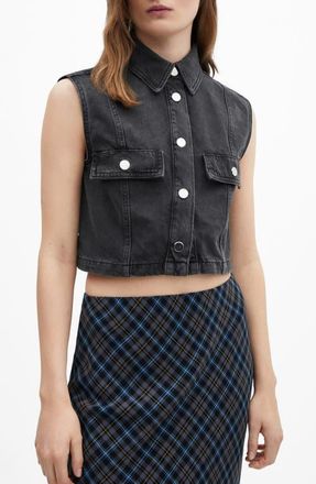 Mango Denim Crop Vest in Open Grey at Nordstrom, Size X-Small