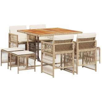 vidaXL Set da Pranzo da Giardino 9 pz con Cuscini Beige in Polyrattan vidaXL