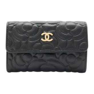 Chanel Tweedehands leren portemonnees - Dames - Pre-owned - Zwart - Maat: ONE Size Leer