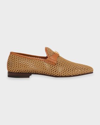 Valentino Garavani Men & apos;s V-Logo Raffia-Effect Loafers