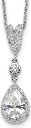 Diamond2Deal Sterling Silver Cubic Zirconia Teardrop and Bezel Halo Necklace 18