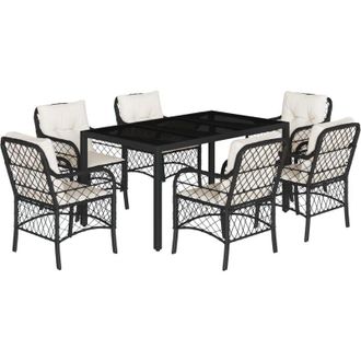 vidaXL Set De Comedor De Jard&iacute;n 7 Pzas Y Cojines Rat&aacute;n Sint&eacute;tico Negro Vidaxl